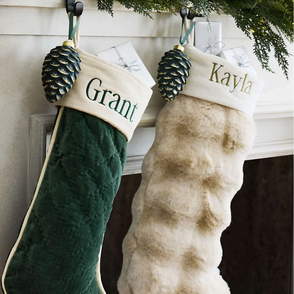 Crate & Barrel Arctic Ivory Textured Faux Fur Christmas Stocking